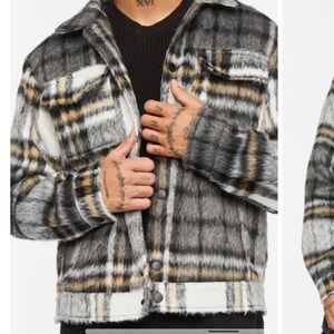 NEW NWT Forever 21 XL Warm Brushed Nickel Gray White Plaid Jacket